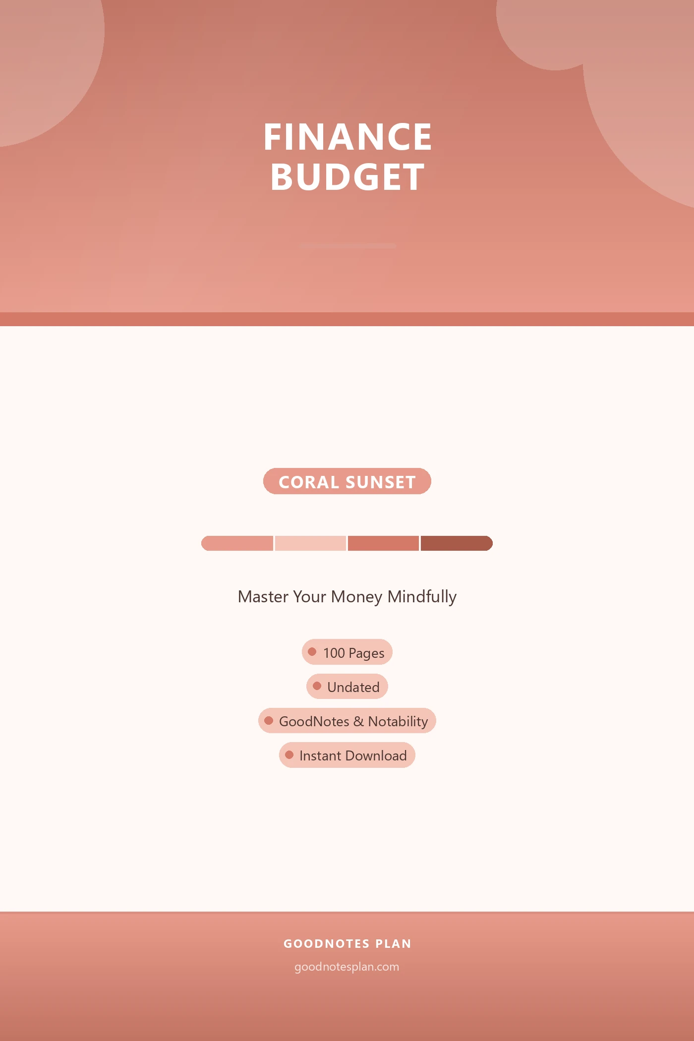 Finance Budget — Coral Sunset — undated digital planner cover