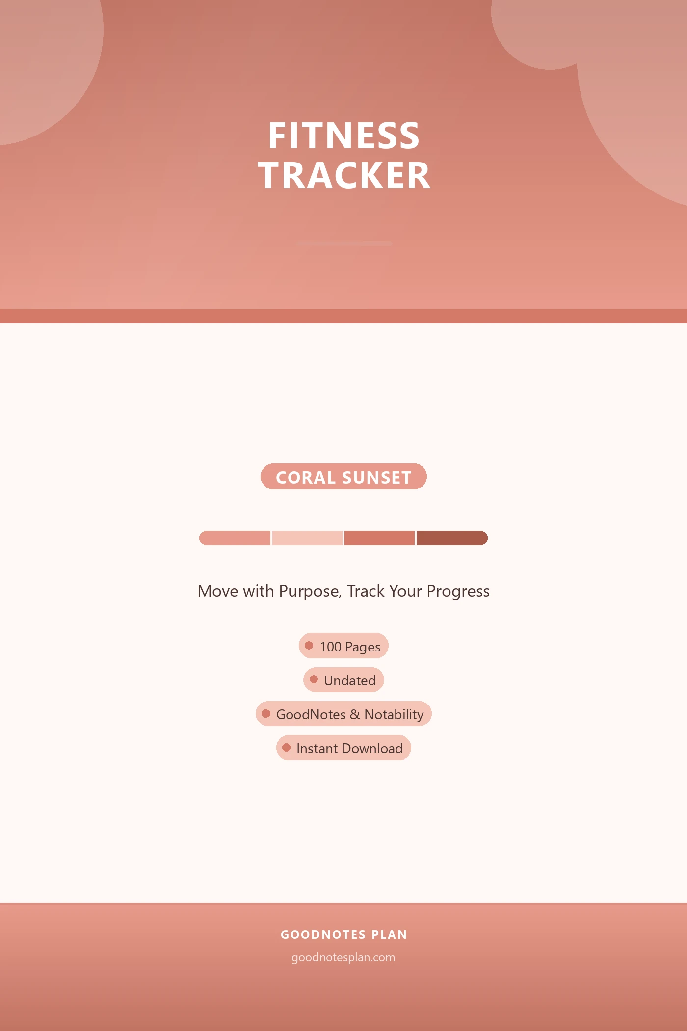 Fitness Tracker — Coral Sunset — undated digital planner cover