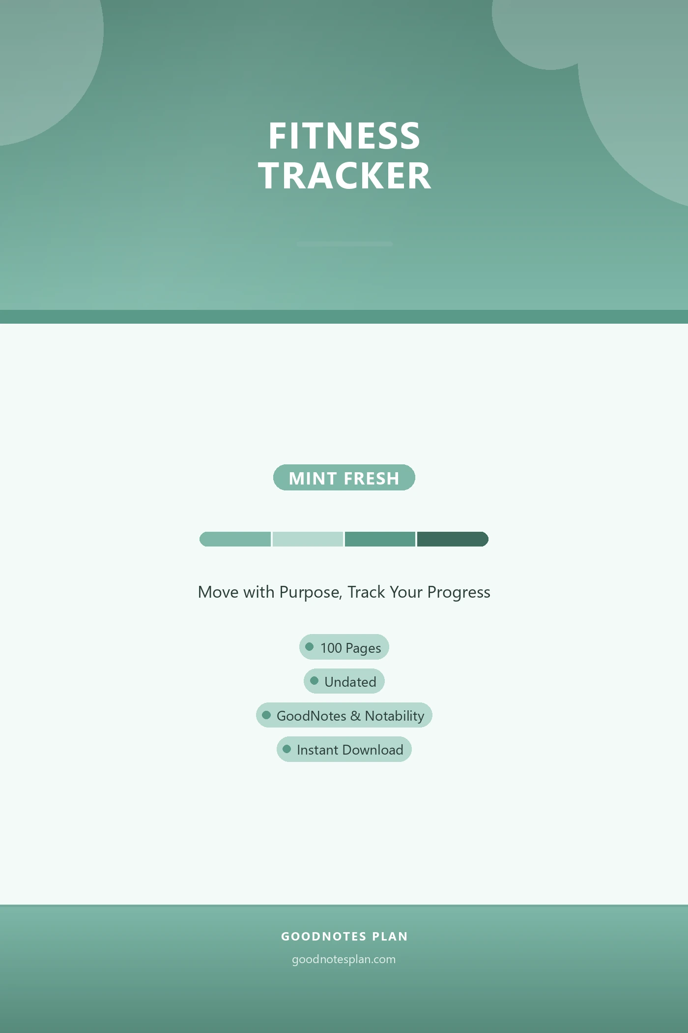 Fitness Tracker — Mint Fresh — undated digital planner cover