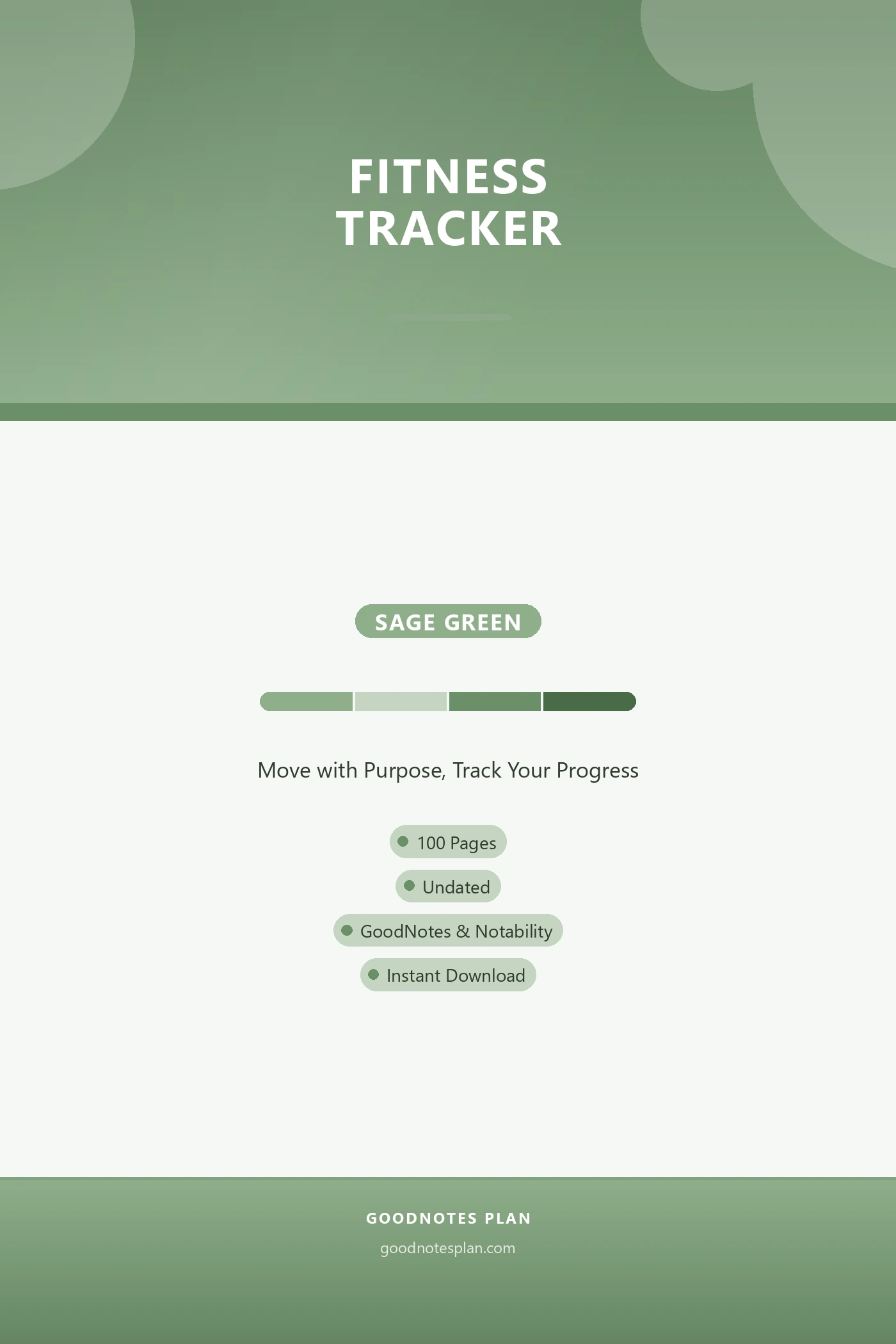 Fitness Tracker — Sage Green — undated digital planner cover