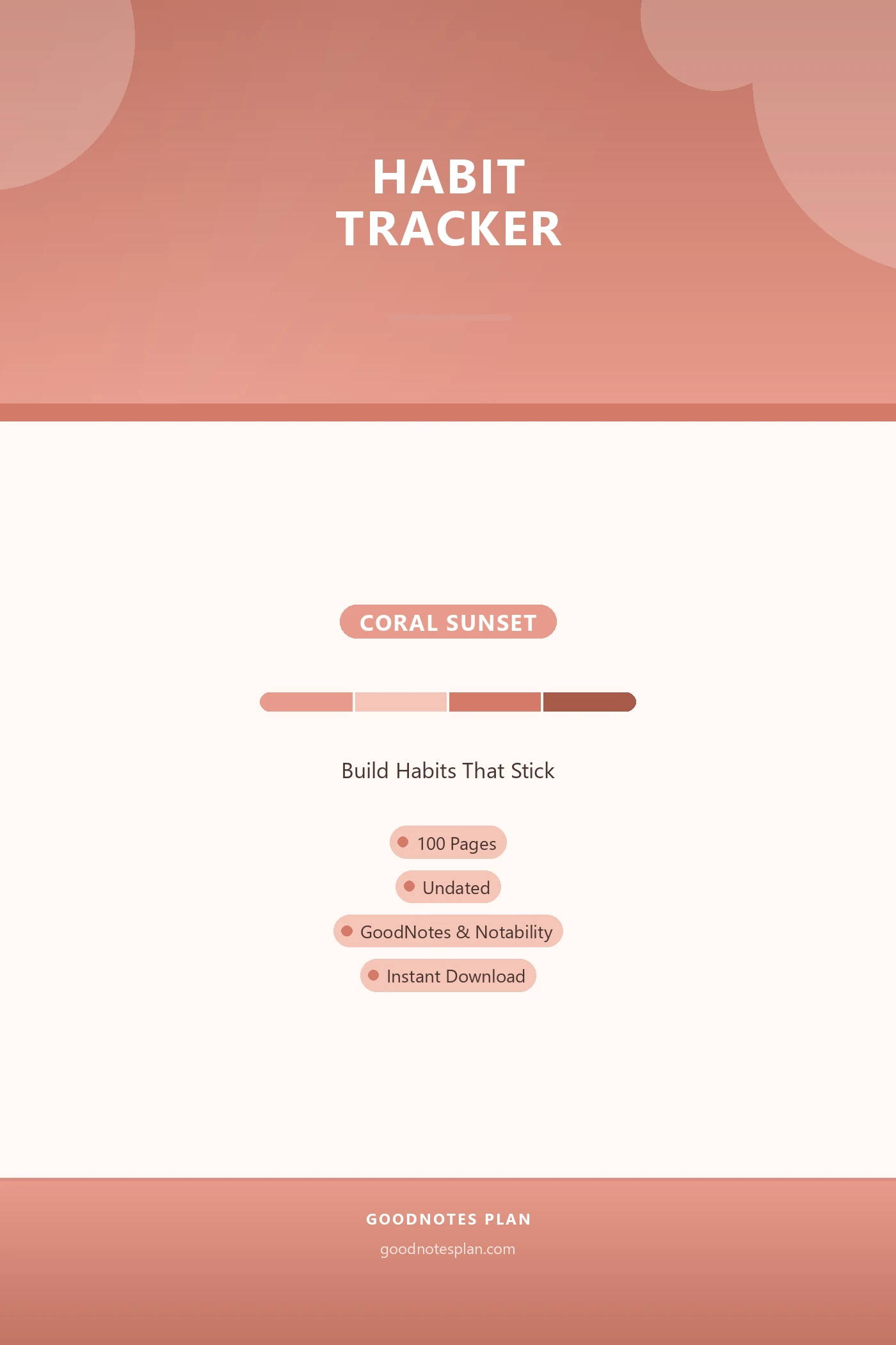 Habit Tracker — Coral Sunset — undated digital planner cover