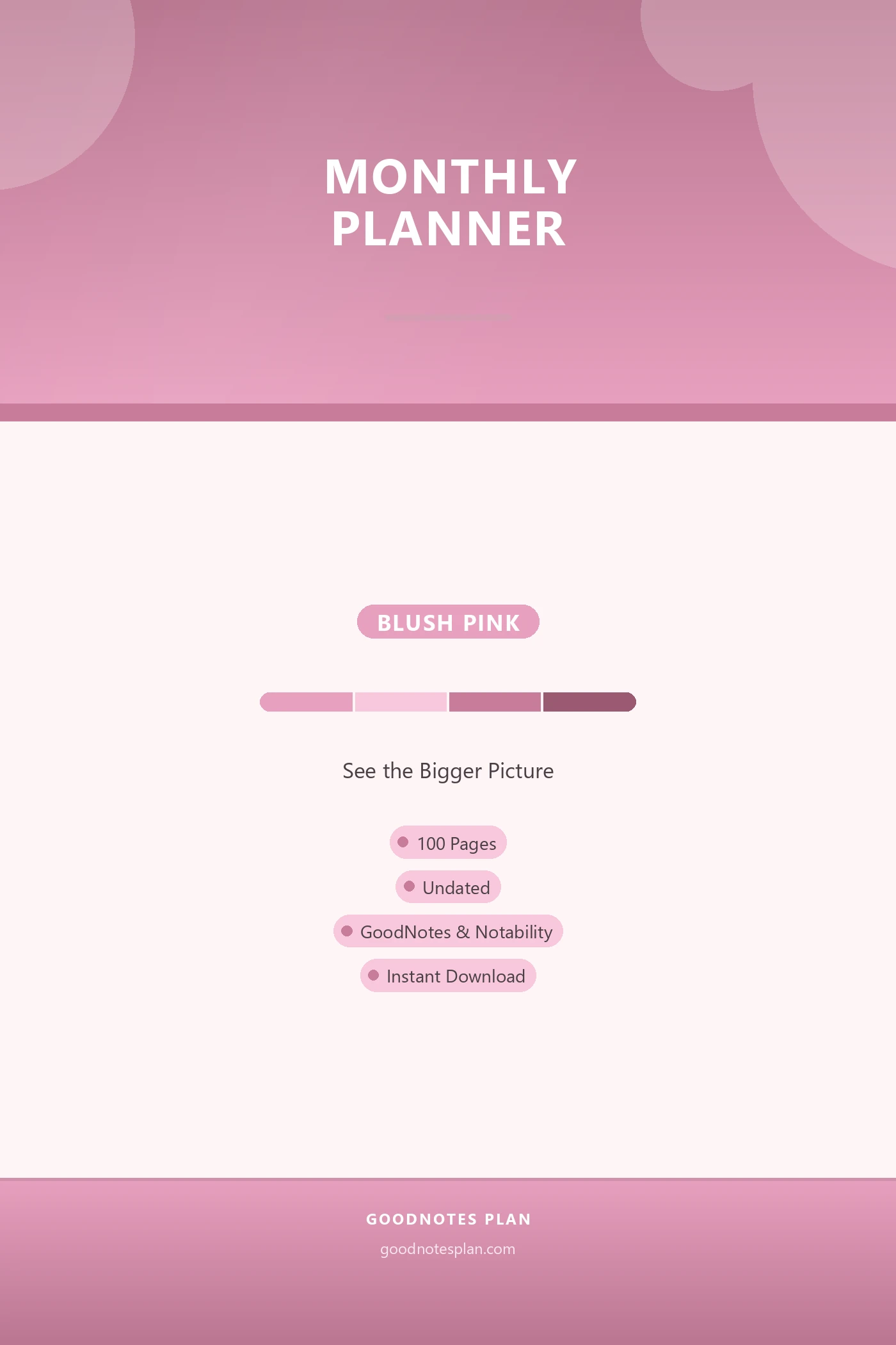 Monthly Planner — Blush Pink — undated digital planner cover