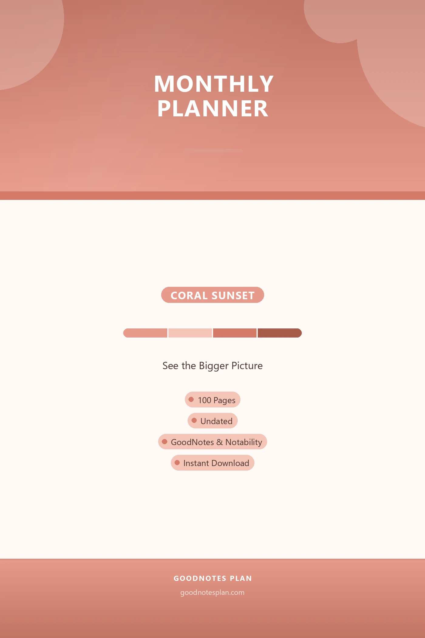 Monthly Planner — Coral Sunset — undated digital planner cover
