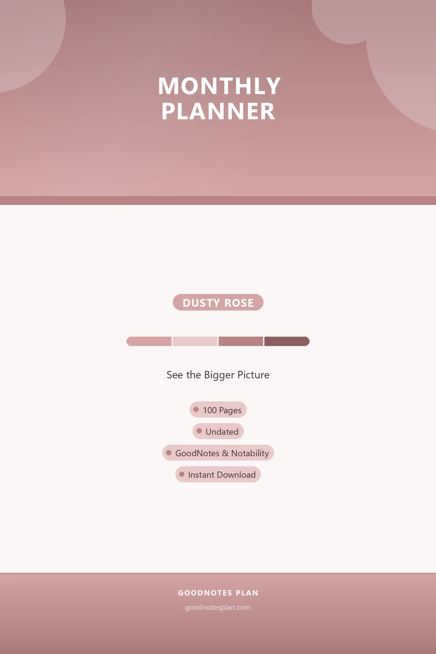 Monthly Planner — Dusty Rose — undated digital planner cover