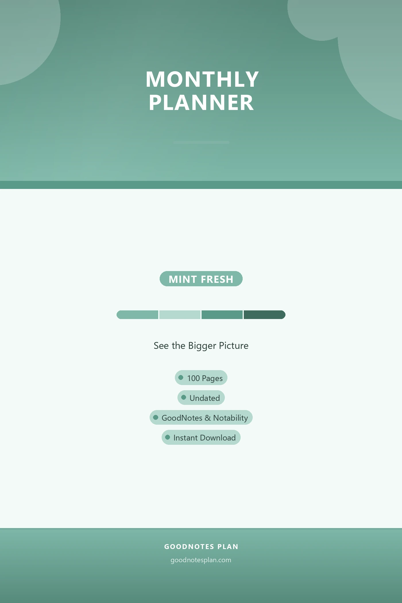 Monthly Planner — Mint Fresh — undated digital planner cover