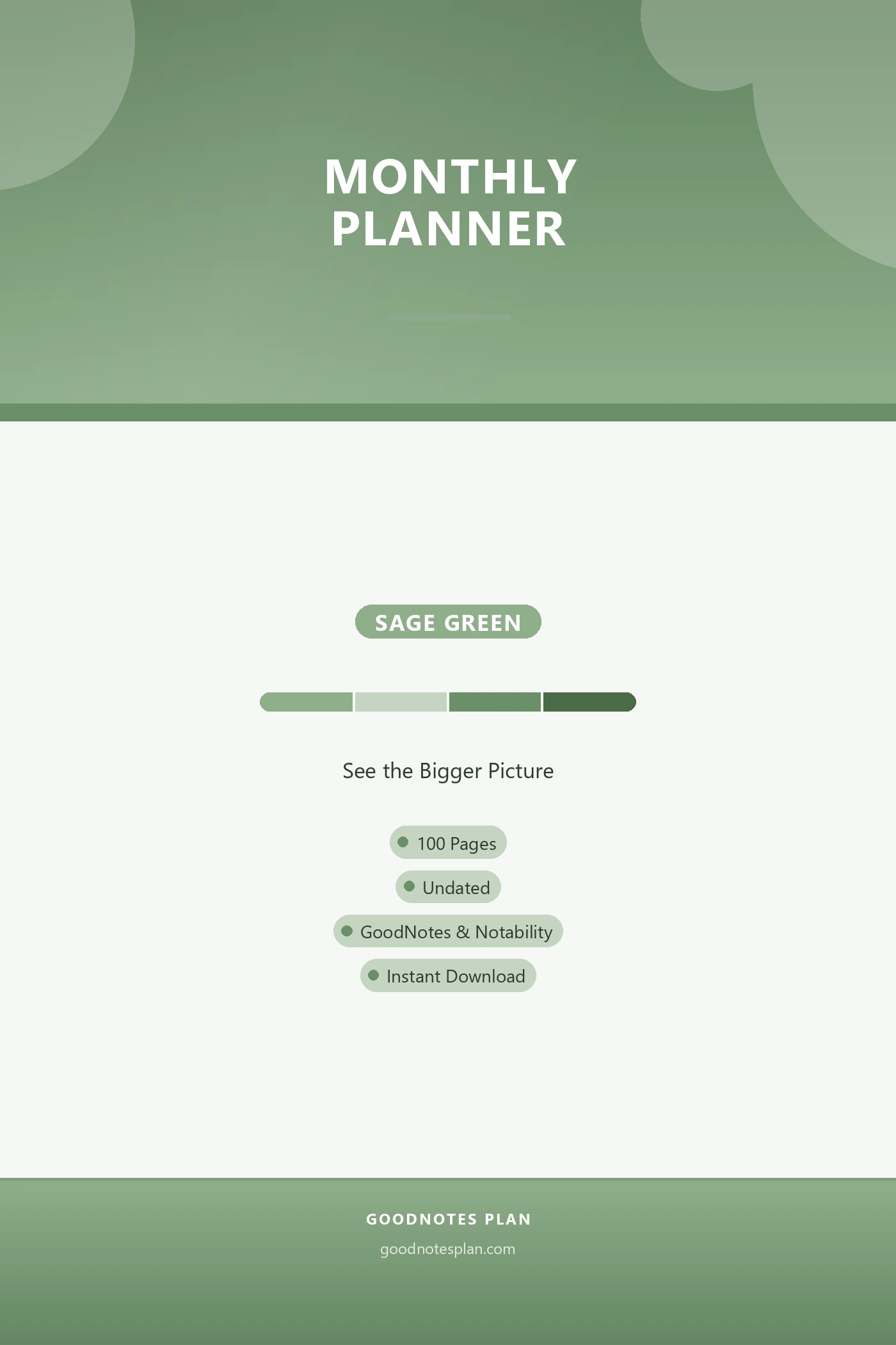 Monthly Planner — Sage Green — undated digital planner cover