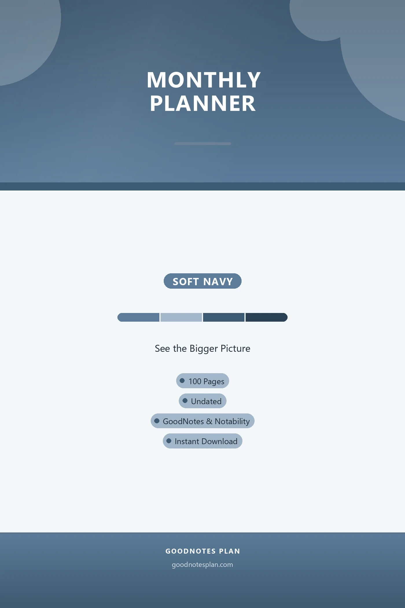 Monthly Planner — Soft Navy — undated digital planner cover