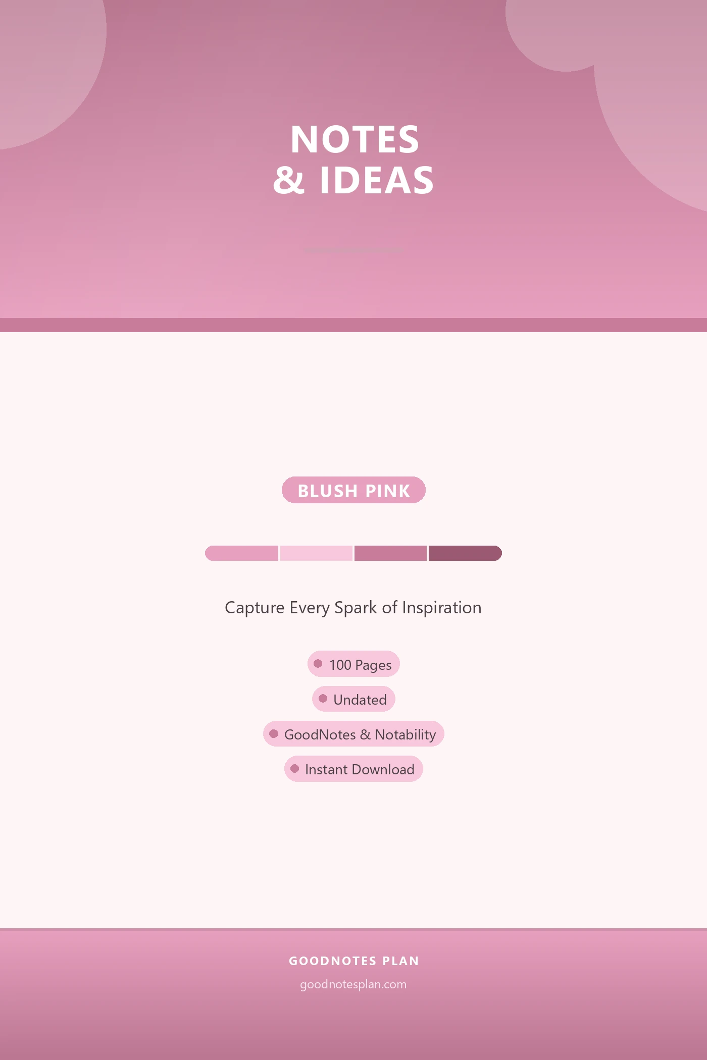 Notes & Ideas — Blush Pink — undated digital planner cover