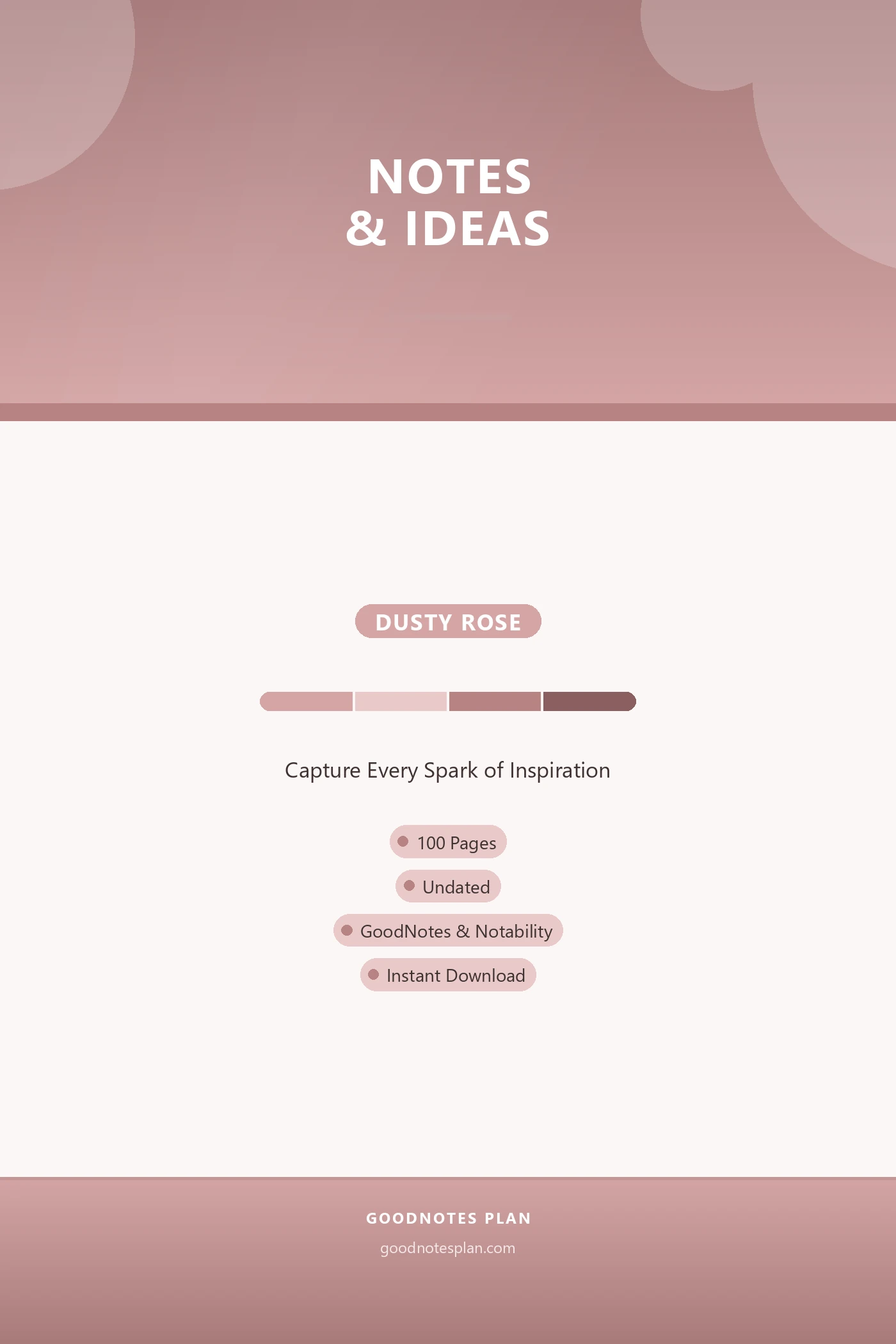 Notes & Ideas — Dusty Rose — undated digital planner cover