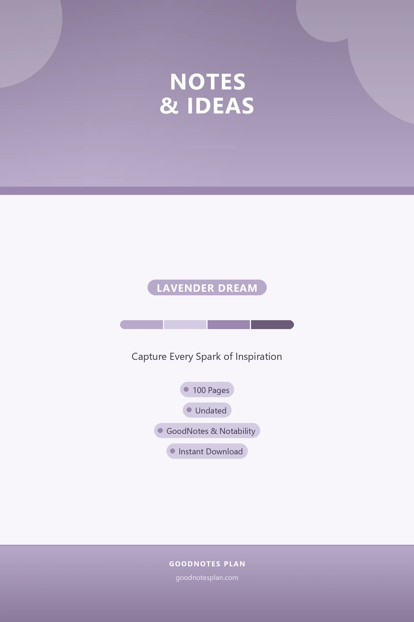 Notes & Ideas — Lavender Dream — undated digital planner cover