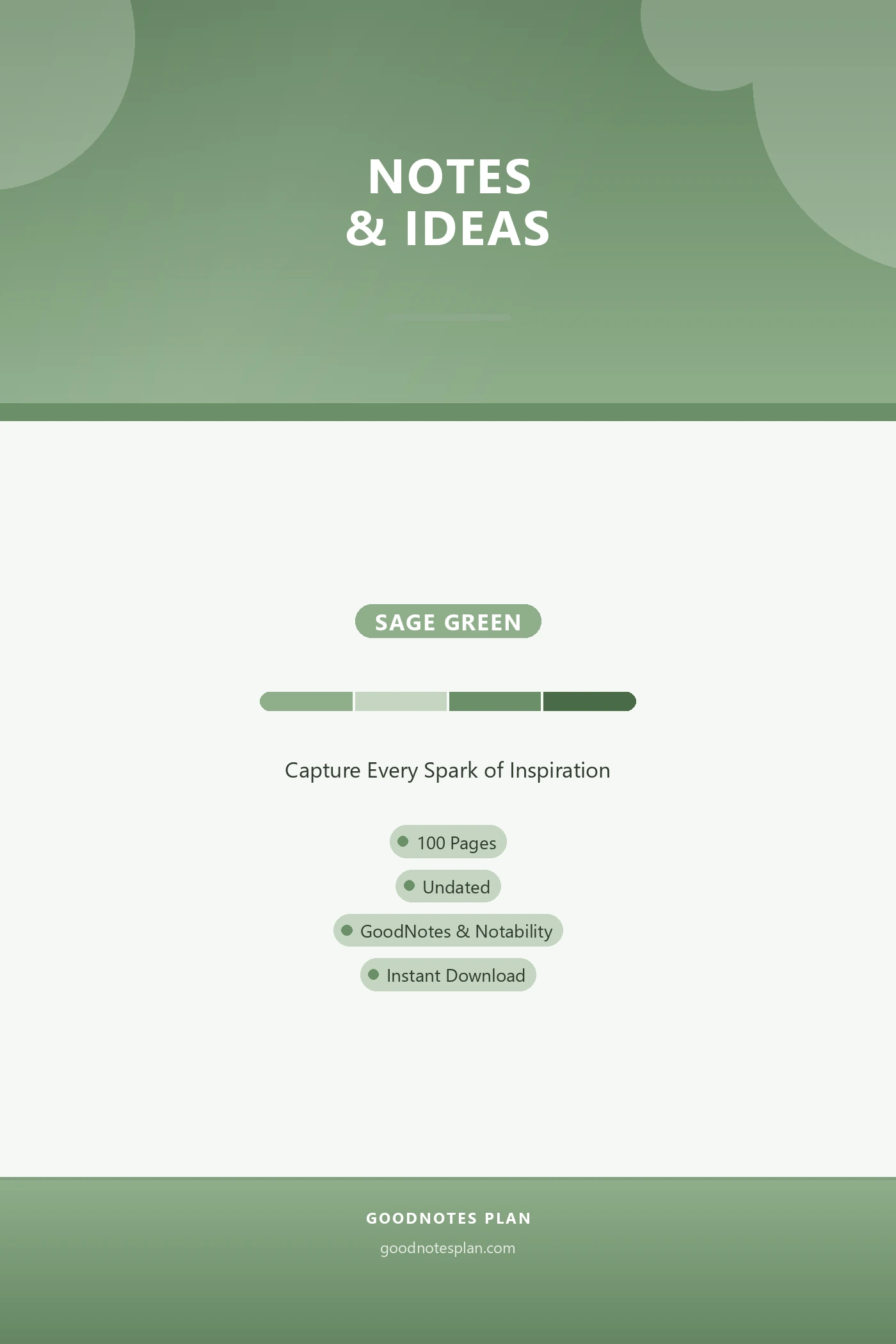 Notes & Ideas — Sage Green — undated digital planner cover