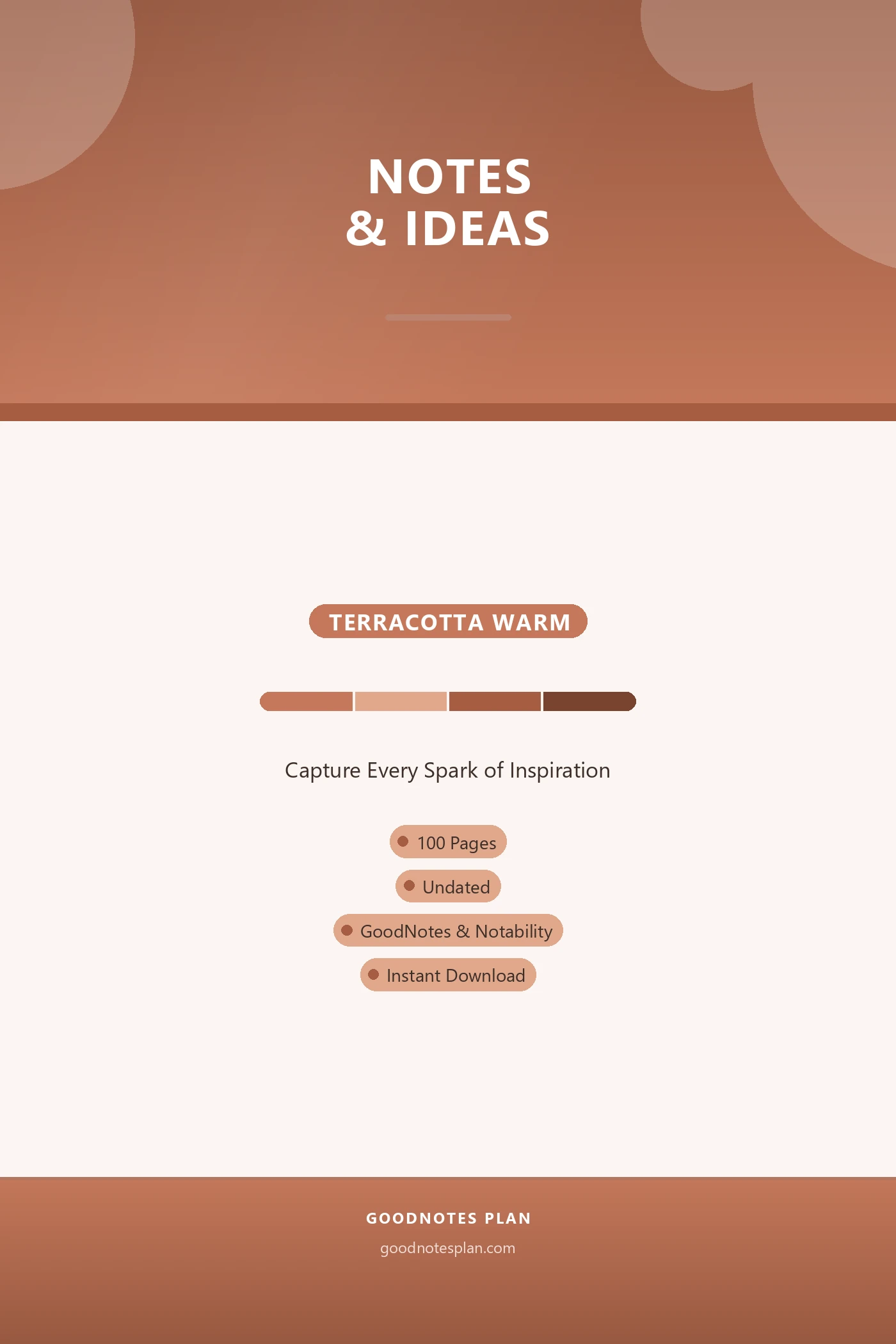 Notes & Ideas — Terracotta Warm — undated digital planner cover