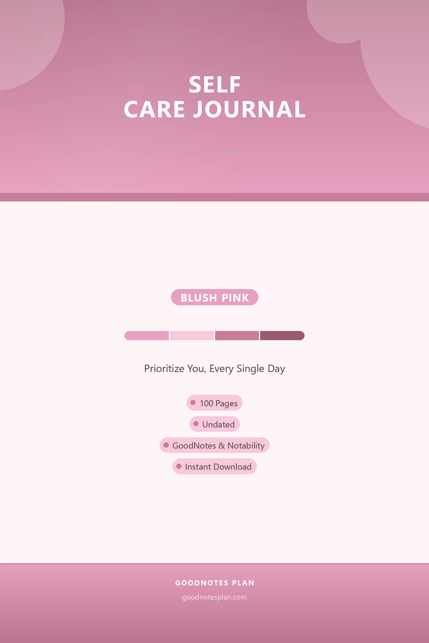 Self Care Journal — Blush Pink — undated digital planner cover