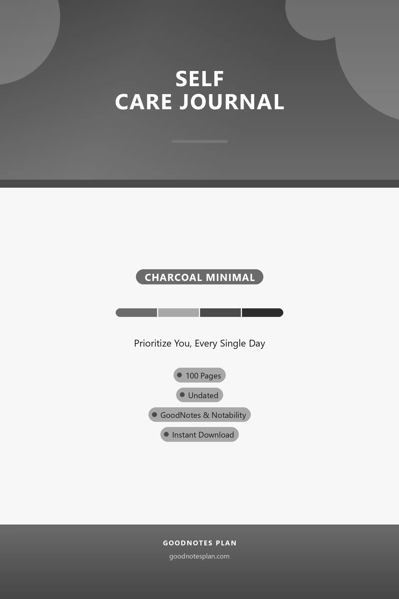 Self Care Journal — Charcoal Minimal — undated digital planner cover