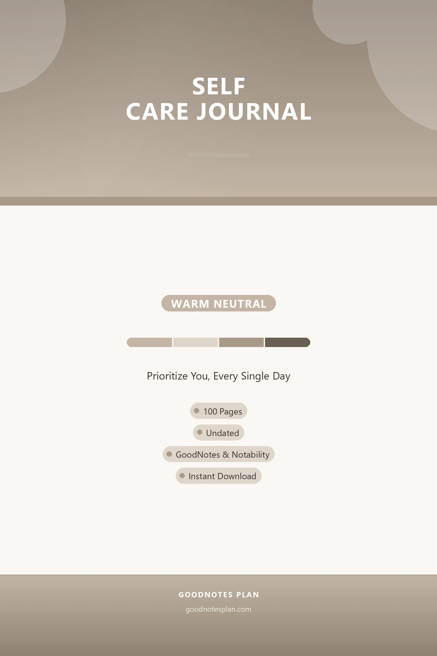 Self Care Journal — Warm Neutral — undated digital planner cover