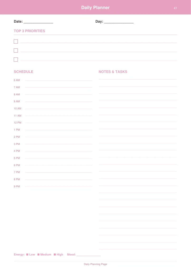 Daily Planner — Blush Pink — page 2 preview