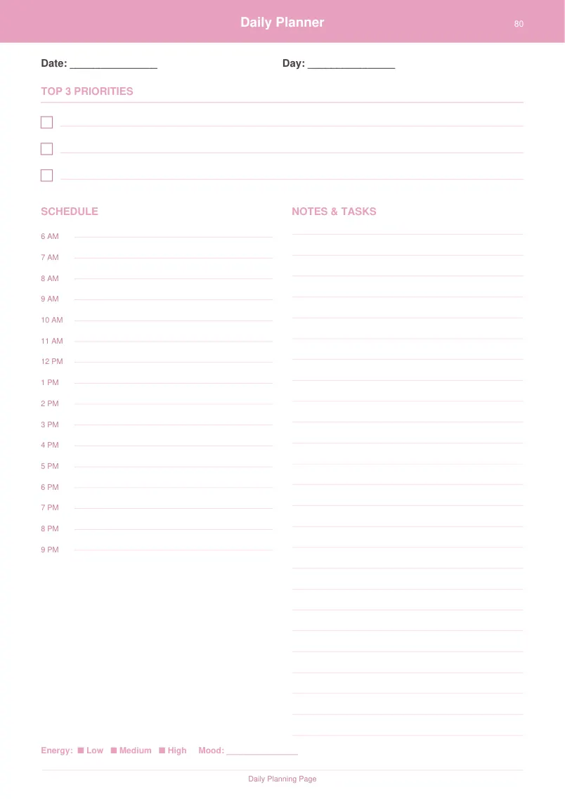 Daily Planner — Blush Pink — page 4 preview