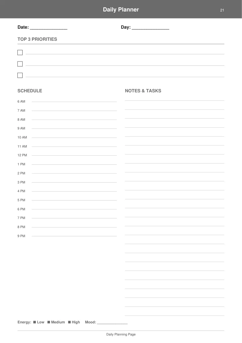Daily Planner — Charcoal Minimal — page 1 preview
