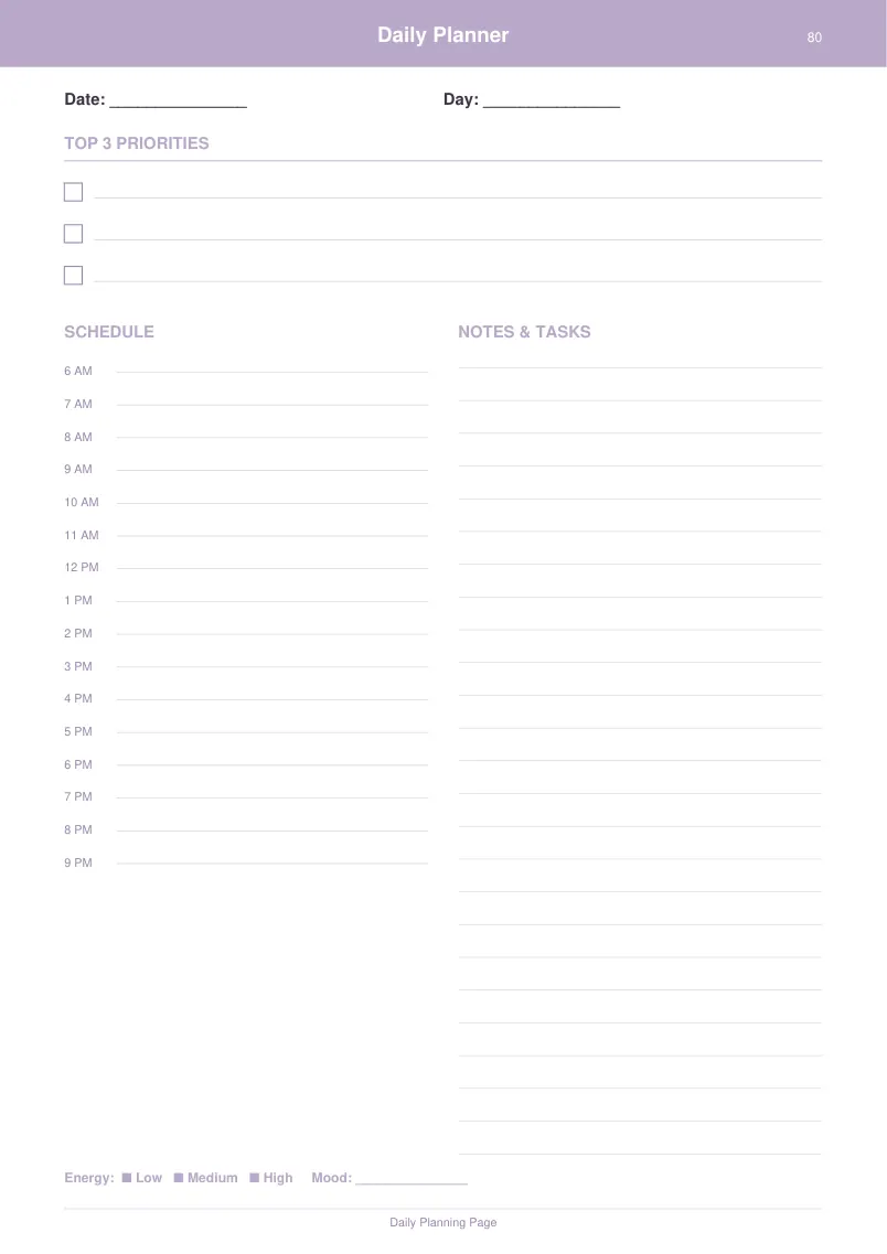 Daily Planner — Lavender Dream — page 4 preview