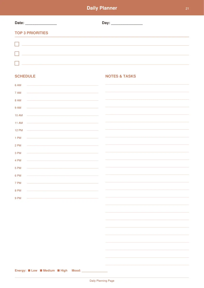 Daily Planner — Terracotta Warm — page 1 preview