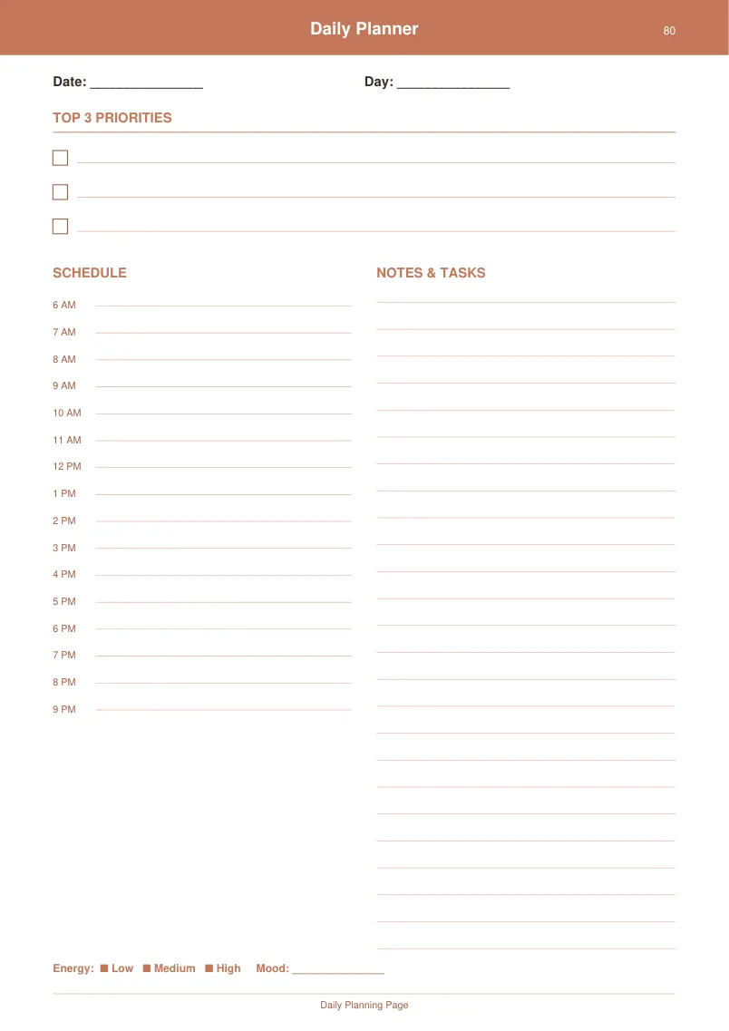 Daily Planner — Terracotta Warm — page 4 preview