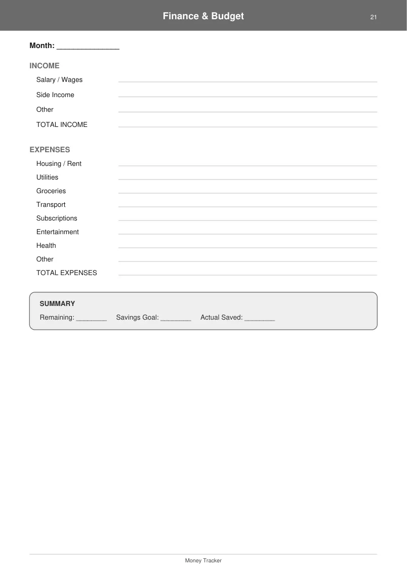 Finance Budget — Charcoal Minimal — page 1 preview
