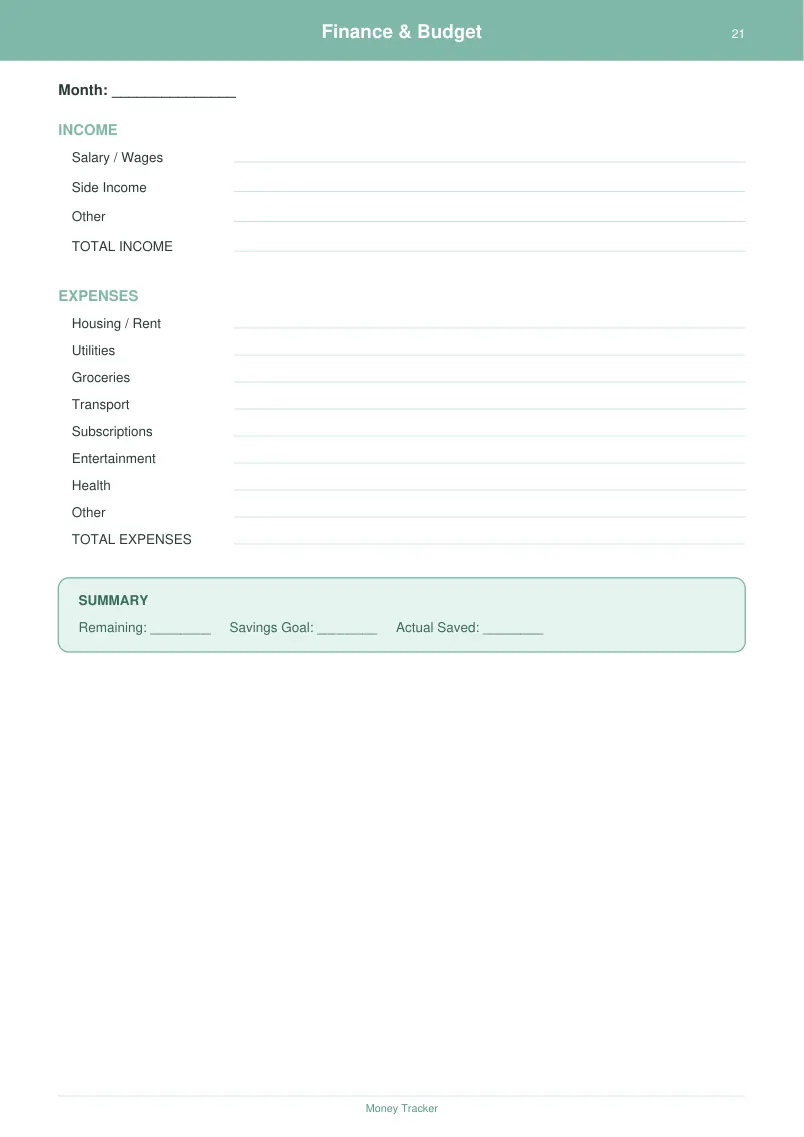 Finance Budget — Mint Fresh — page 1 preview