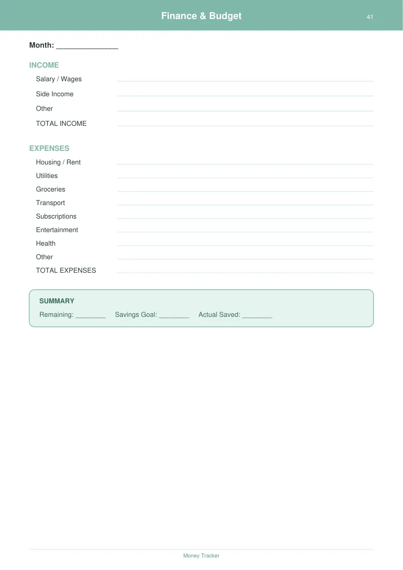 Finance Budget — Mint Fresh — page 2 preview