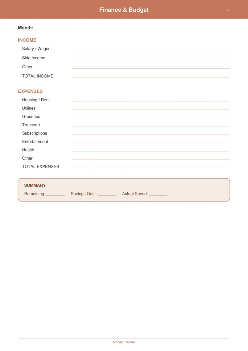 Finance Budget — Terracotta Warm — page 2 preview