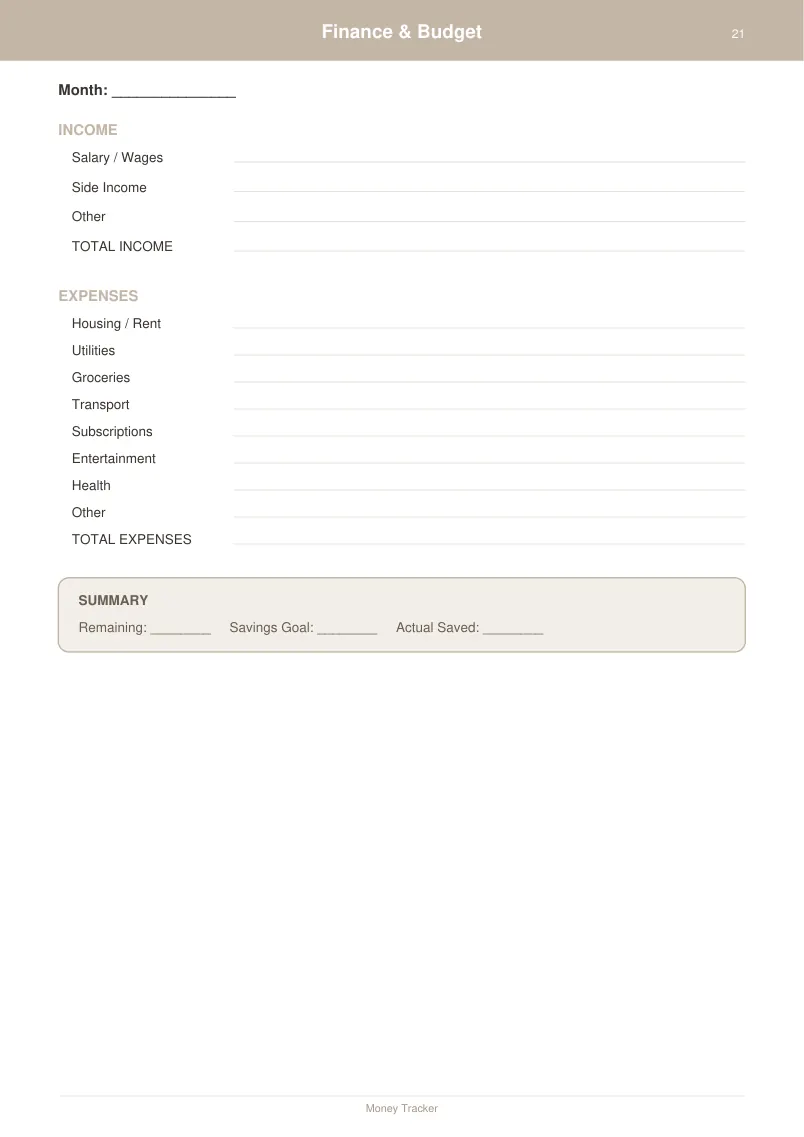 Finance Budget — Warm Neutral — page 1 preview