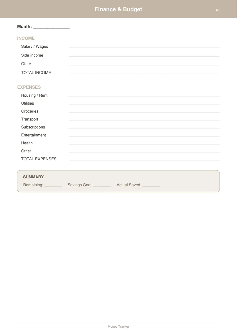 Finance Budget — Warm Neutral — page 2 preview