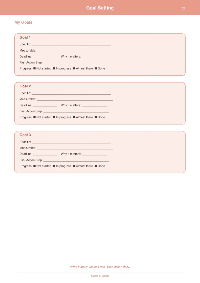 Goal Setting — Coral Sunset — page 1 preview
