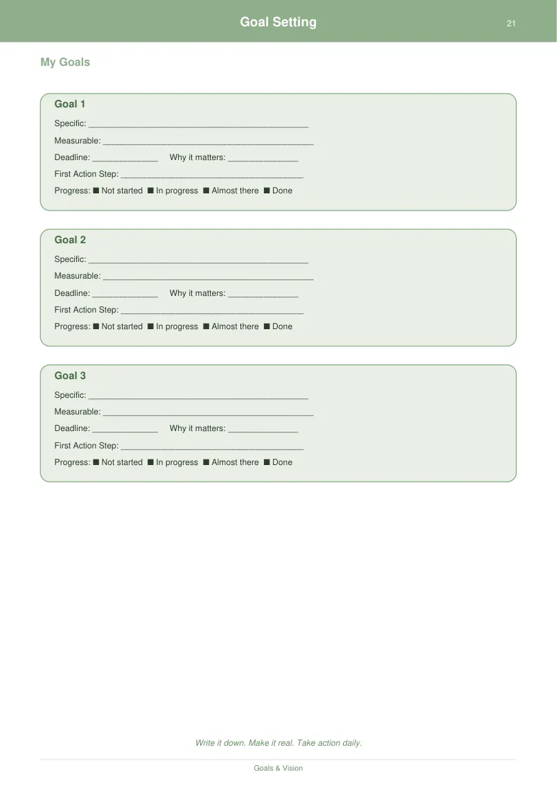 Goal Setting — Sage Green — page 1 preview