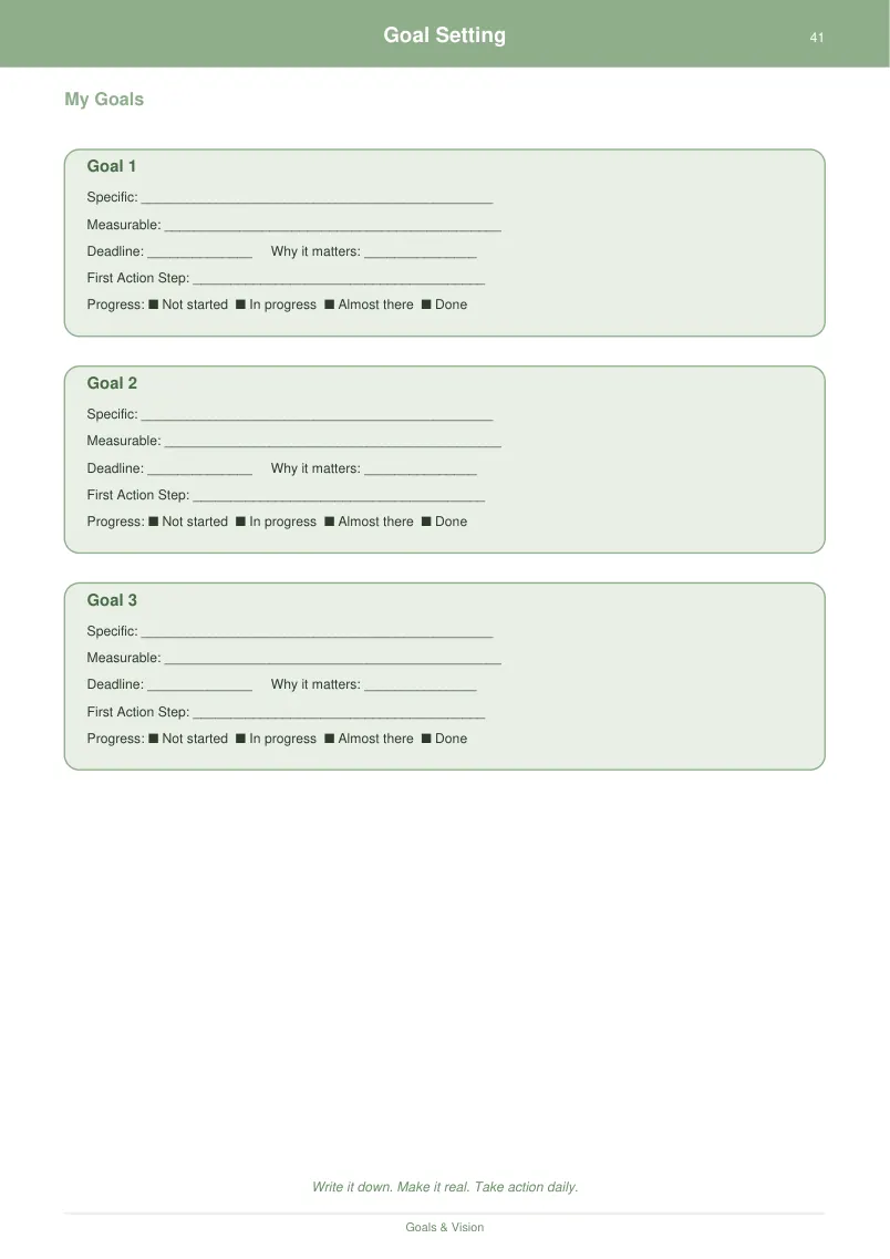 Goal Setting — Sage Green — page 2 preview