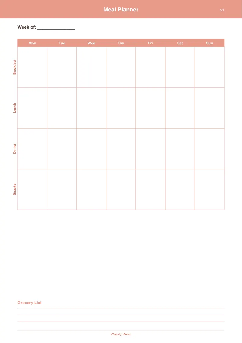 Meal Planner — Coral Sunset — page 1 preview