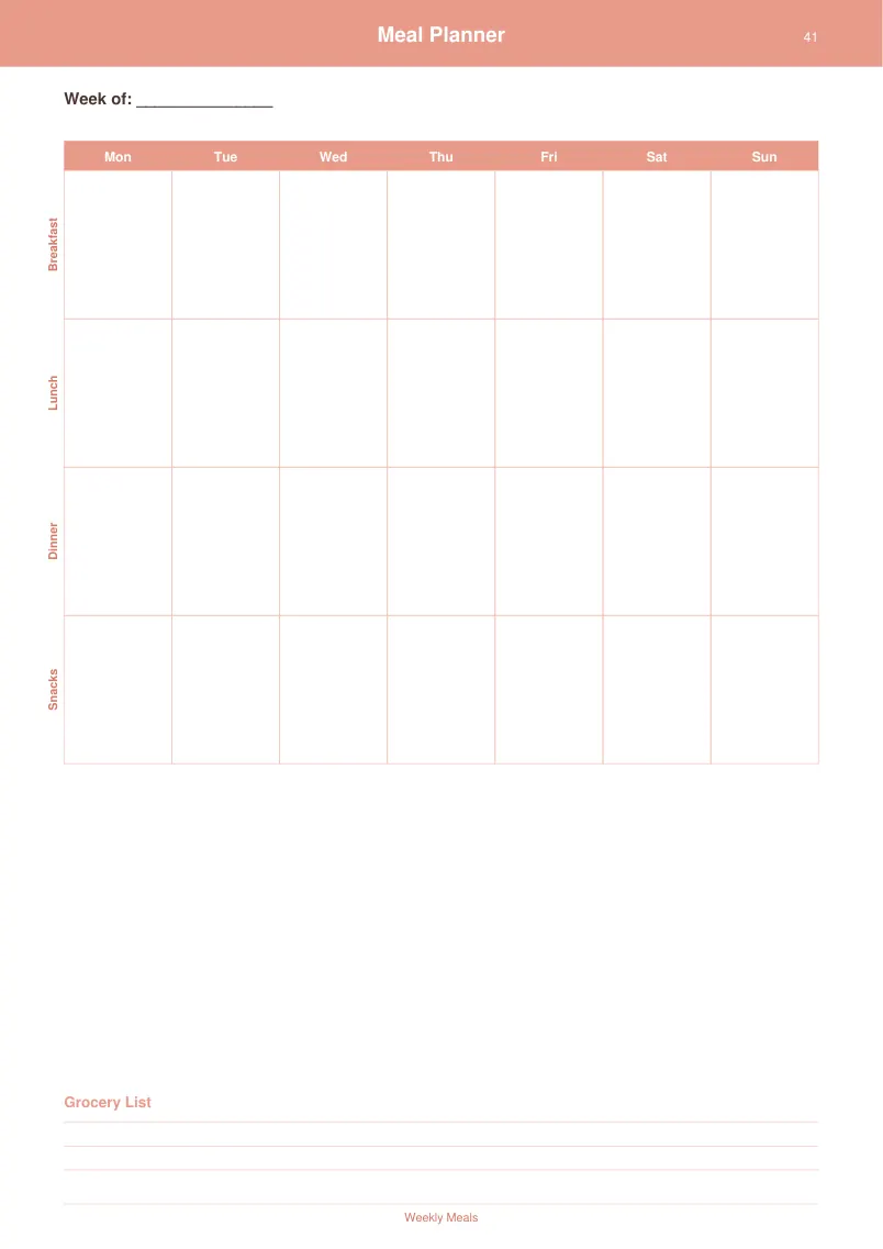 Meal Planner — Coral Sunset — page 2 preview