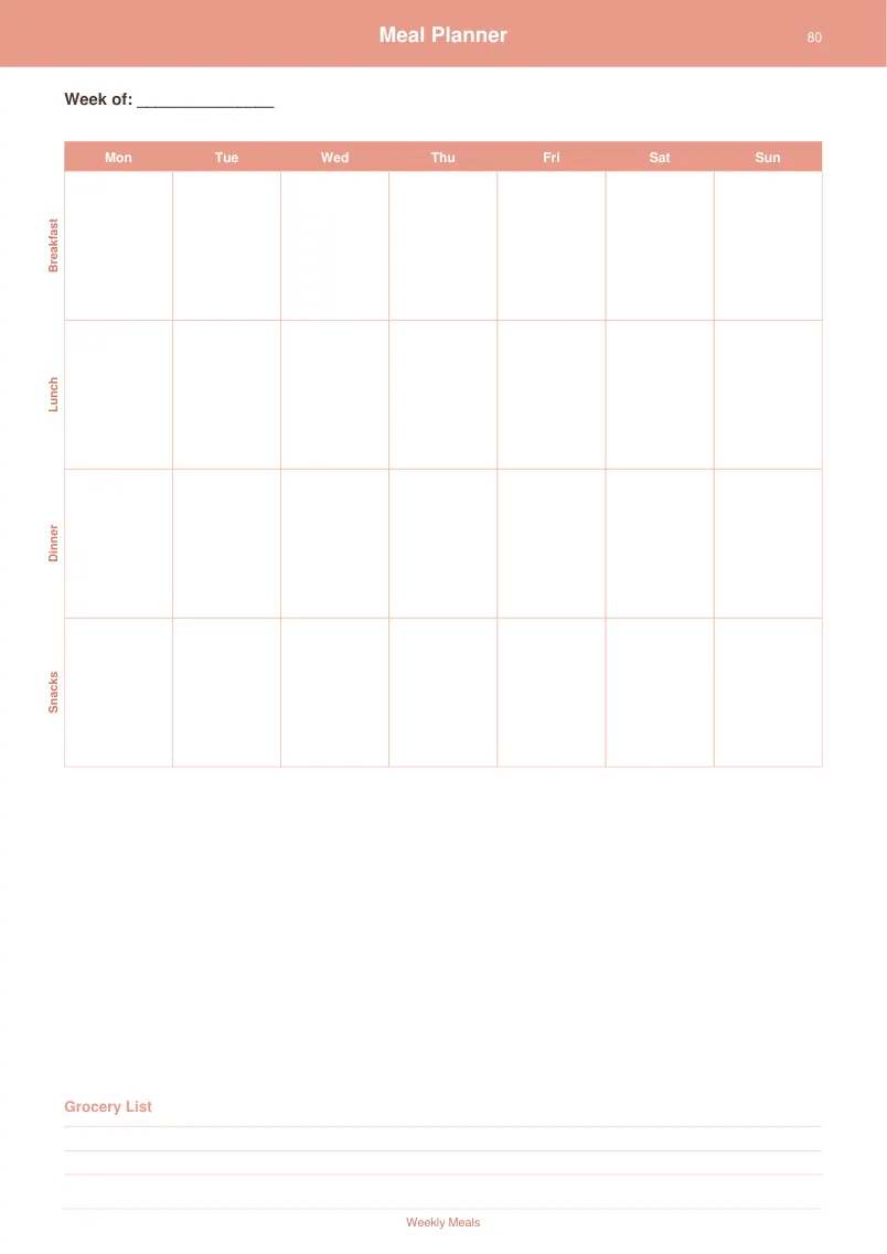 Meal Planner — Coral Sunset — page 4 preview