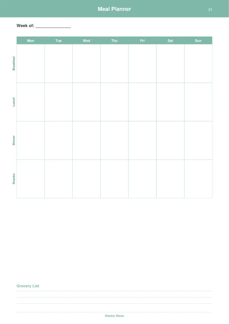 Meal Planner — Mint Fresh — page 1 preview