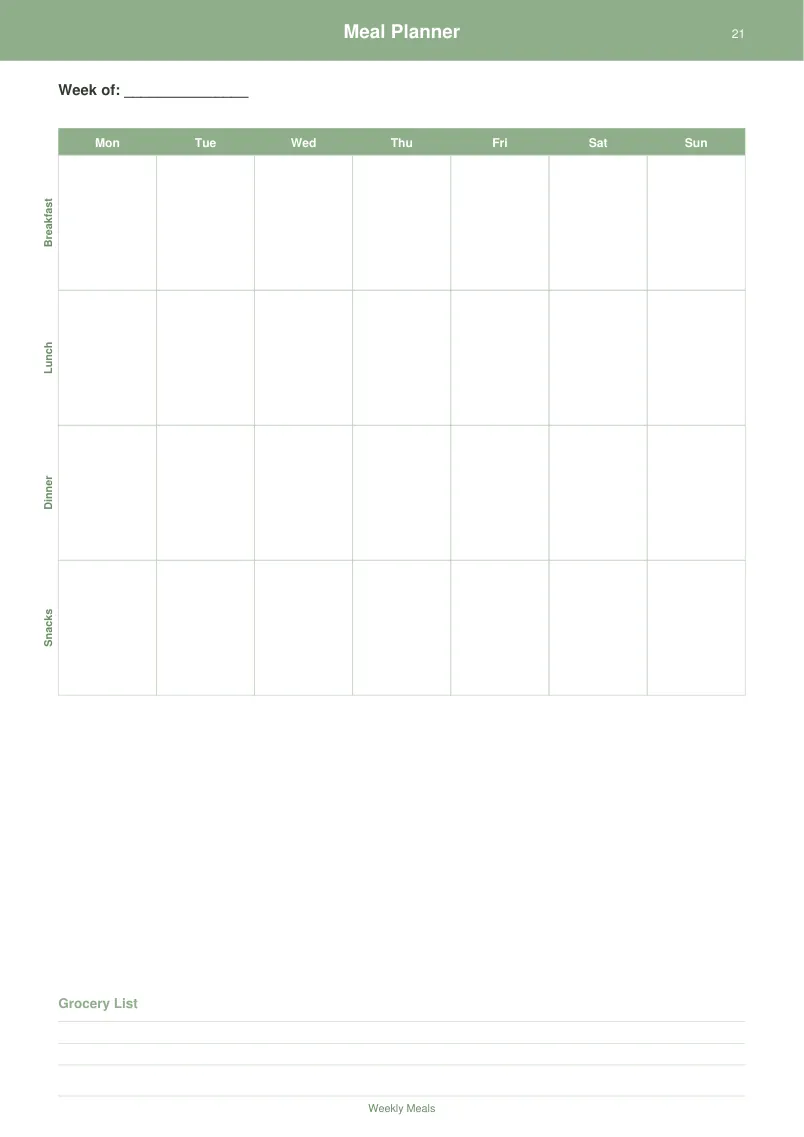 Meal Planner — Sage Green — page 1 preview