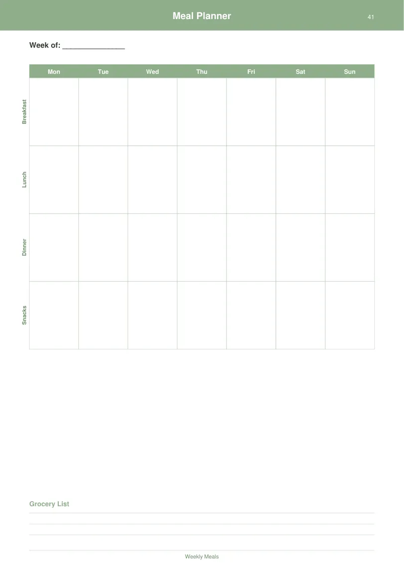 Meal Planner — Sage Green — page 2 preview