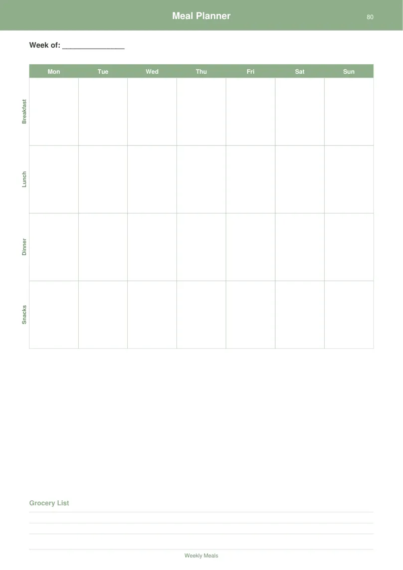 Meal Planner — Sage Green — page 4 preview