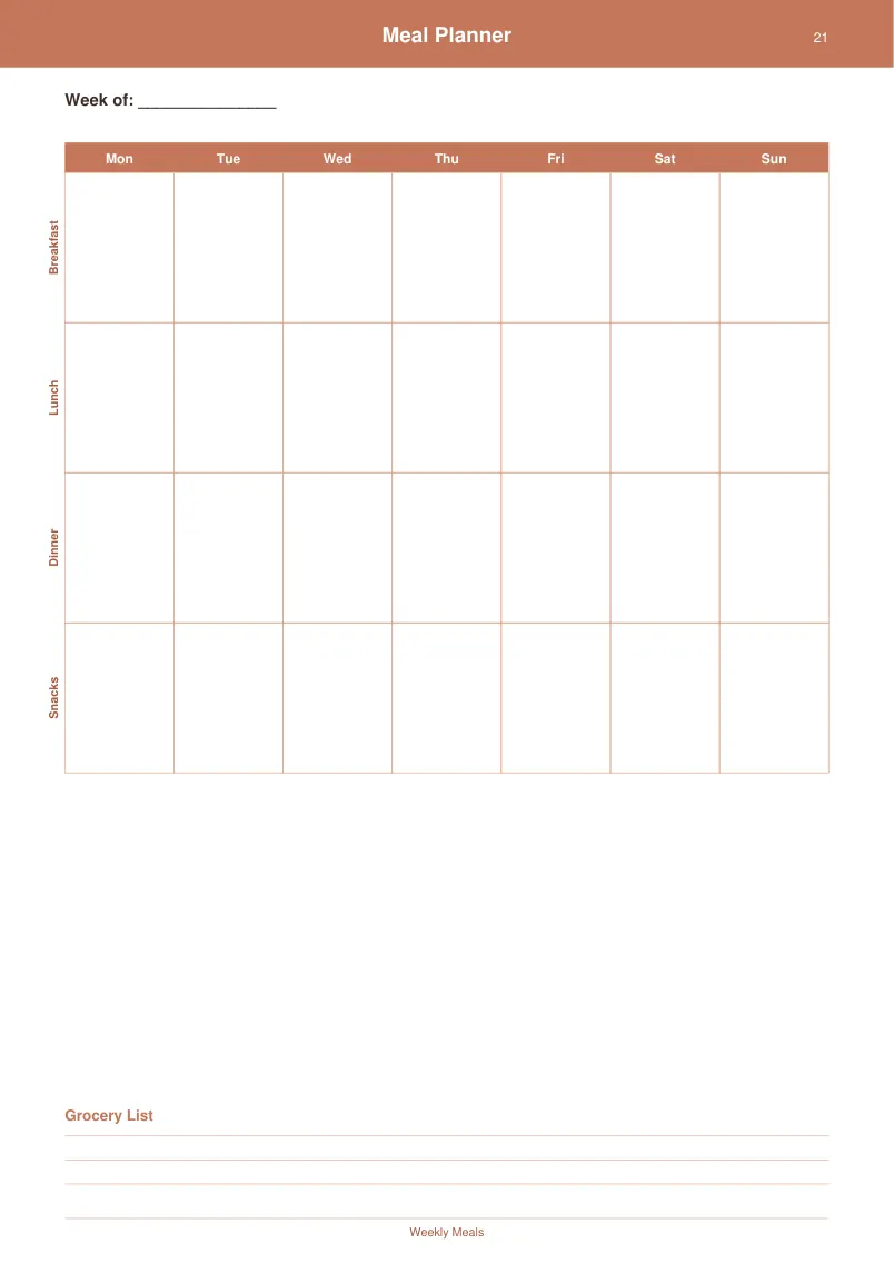 Meal Planner — Terracotta Warm — page 1 preview
