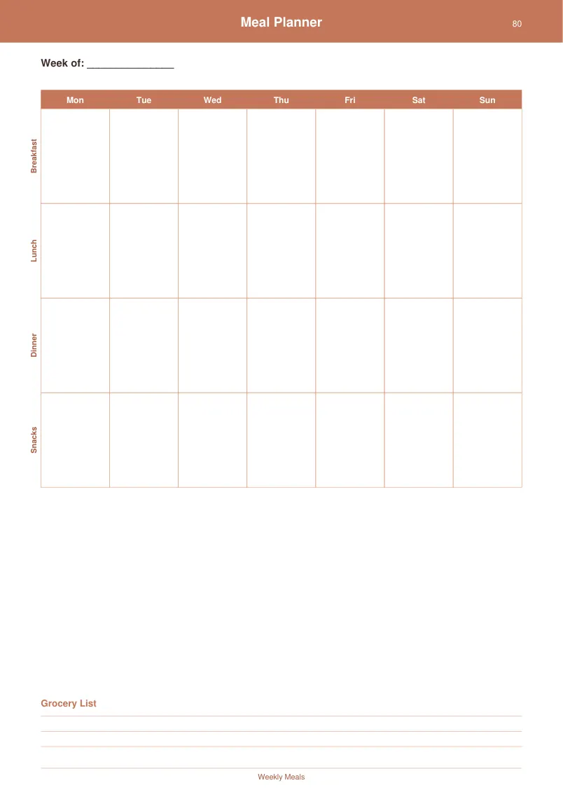 Meal Planner — Terracotta Warm — page 4 preview