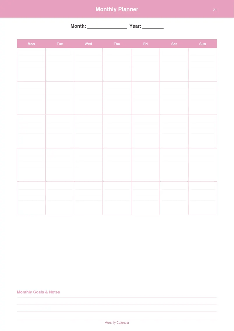 Monthly Planner — Blush Pink — page 1 preview