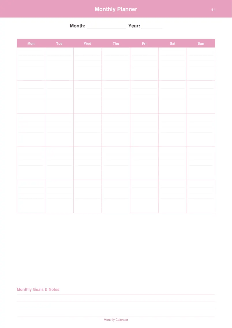 Monthly Planner — Blush Pink — page 2 preview