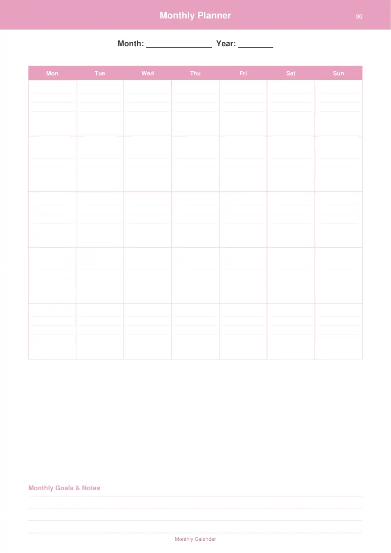 Monthly Planner — Blush Pink — page 4 preview