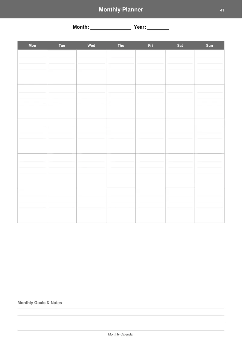 Monthly Planner — Charcoal Minimal — page 2 preview