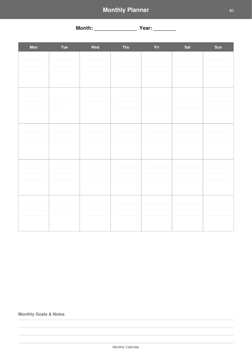 Monthly Planner — Charcoal Minimal — page 4 preview