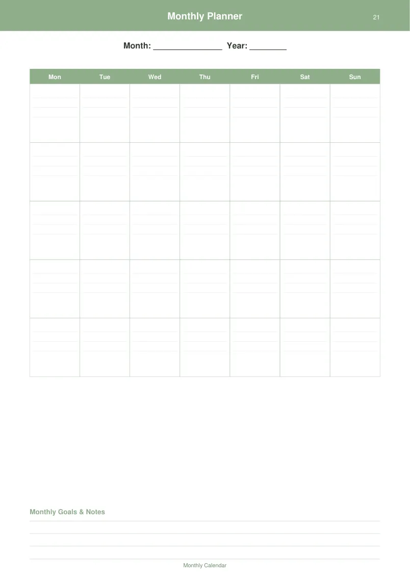 Monthly Planner — Sage Green — page 1 preview