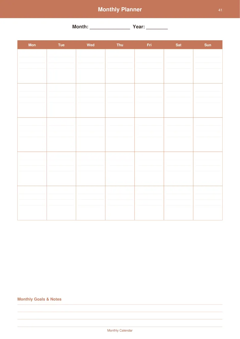 Monthly Planner — Terracotta Warm — page 2 preview